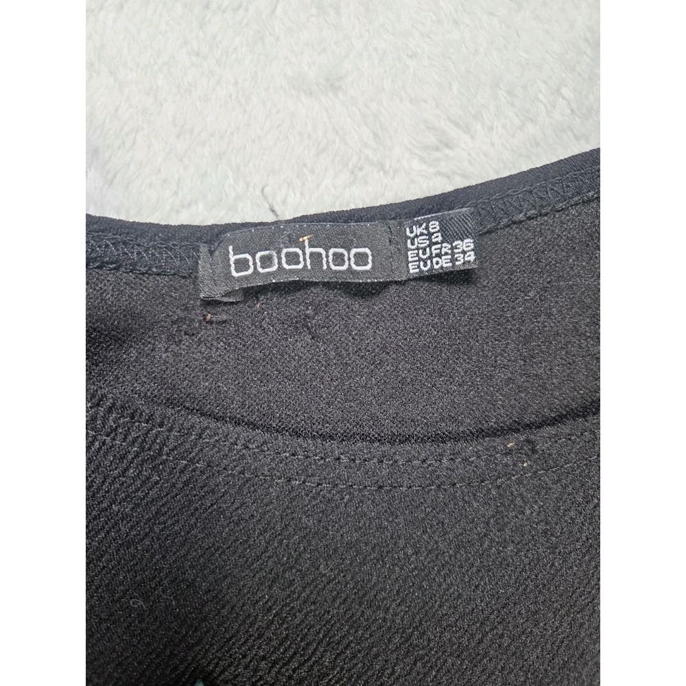 Boohoo Black Mini Dress Raised Rose Graphic Puff Print Bodycon Dress - Picture 5 of 8